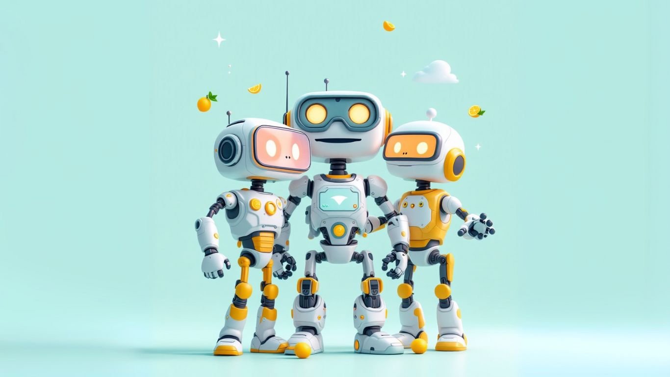 Three cute robots standing together, symbolising a multi-model AI assistant