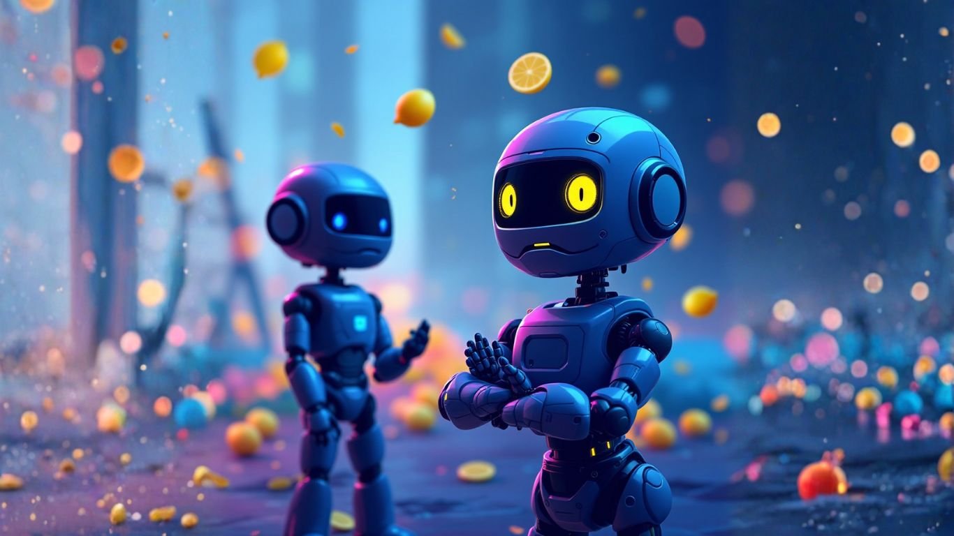Two cartoon robots stand in a futuristic setting with puzzled looks, symbolizing issues users face when their AI assistant isn't responding properly