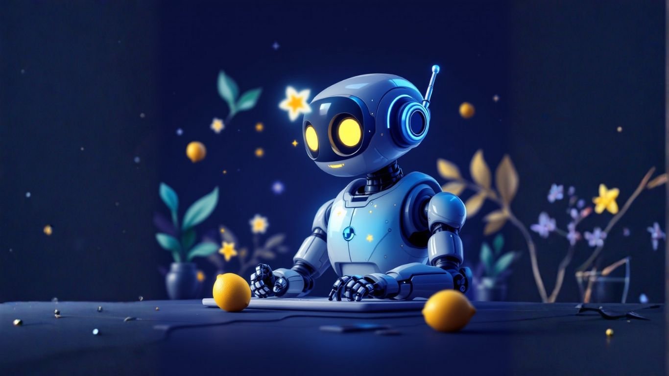 Professional AI robot in an office strategizing how to create a feedback aggregator assistant that collects and analyzes client reviews for better insights