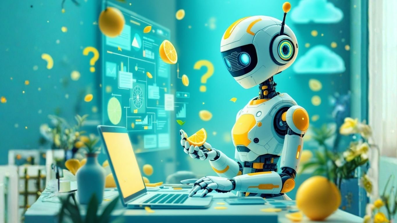 Female bright AI robot designing an effective AI roadmap and business diagram, outlining strategic steps for successful organizational AI integration