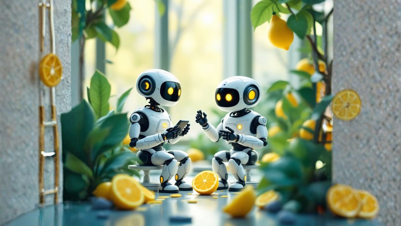 Team of AI robots in a meeting room discussing essential ethical guidelines for using AI assistants responsibly within regulated and professional industries