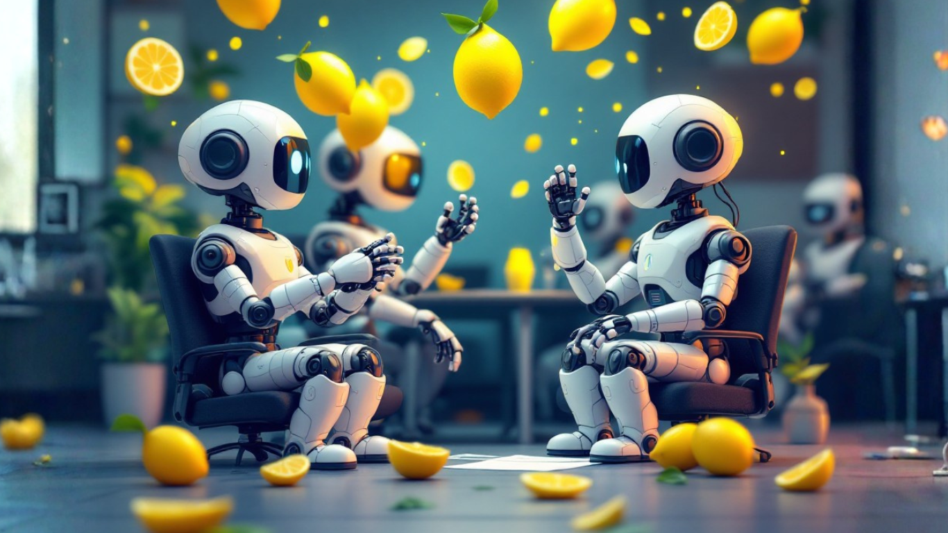 Team of AI robots discussing the simple AI workflow that helped save one extra hour per day by automating daily tasks efficiently