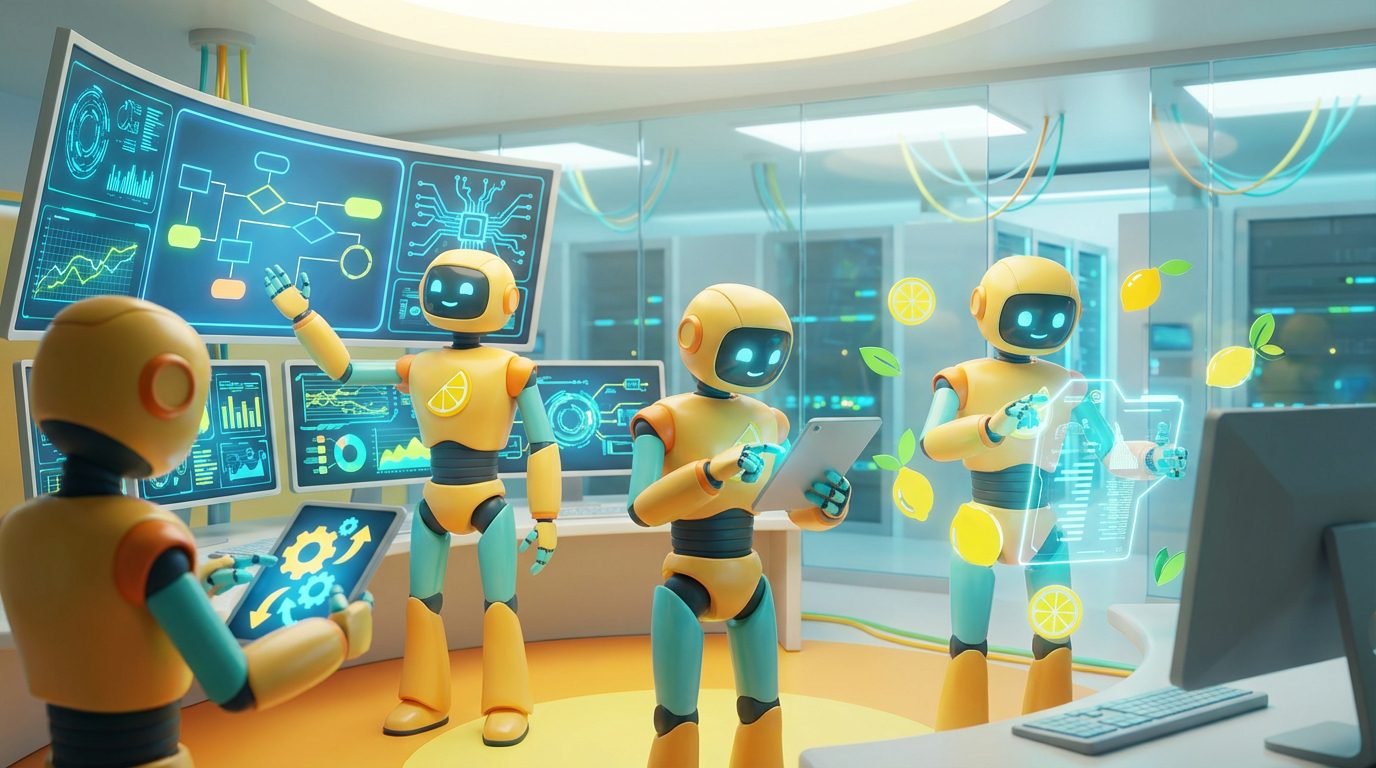 Futuristic 3D AI robot team working to show how AI supports compliance for the blog post How AI Supports Compliance in Regulated Teams.