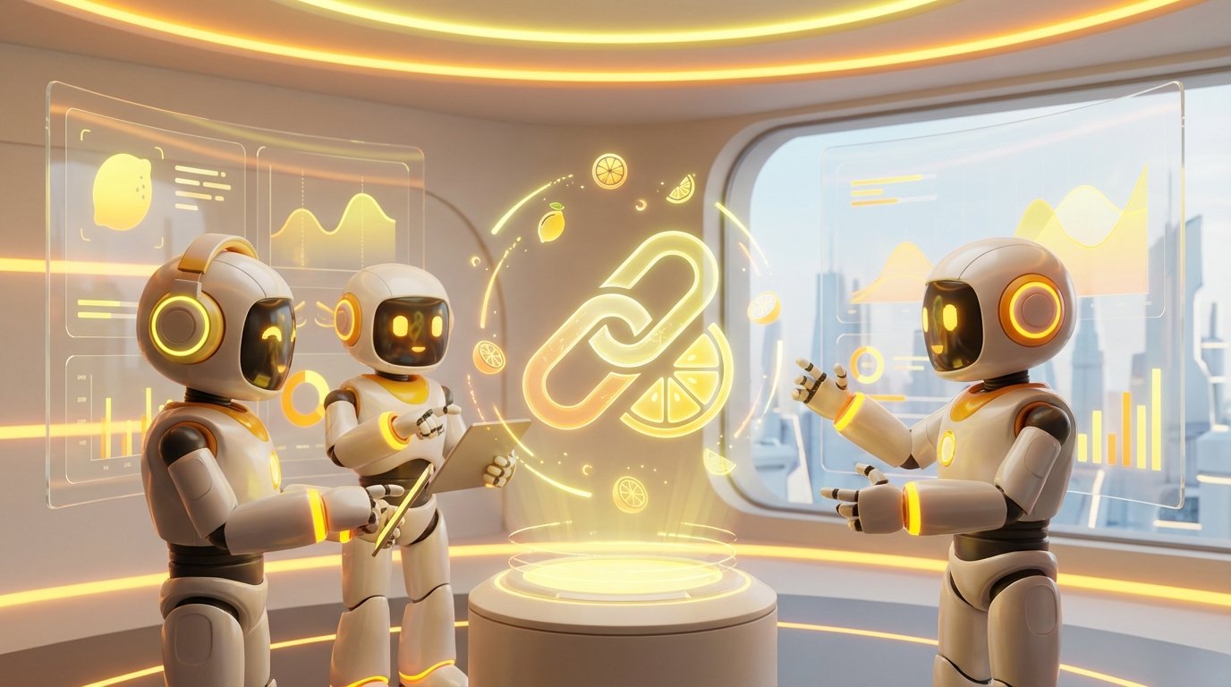 Energetic 3D robots in a citrus-themed lab depicting steps to Build AI Agents for How to Build AI Agents People Can Trust.