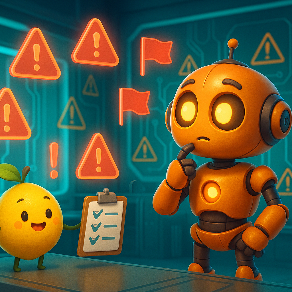 Innovative 3D robots collaborate inside a bright lemon tech workspace preventing 7 AI Mistakes That Cost Small Businesses Time and Money.