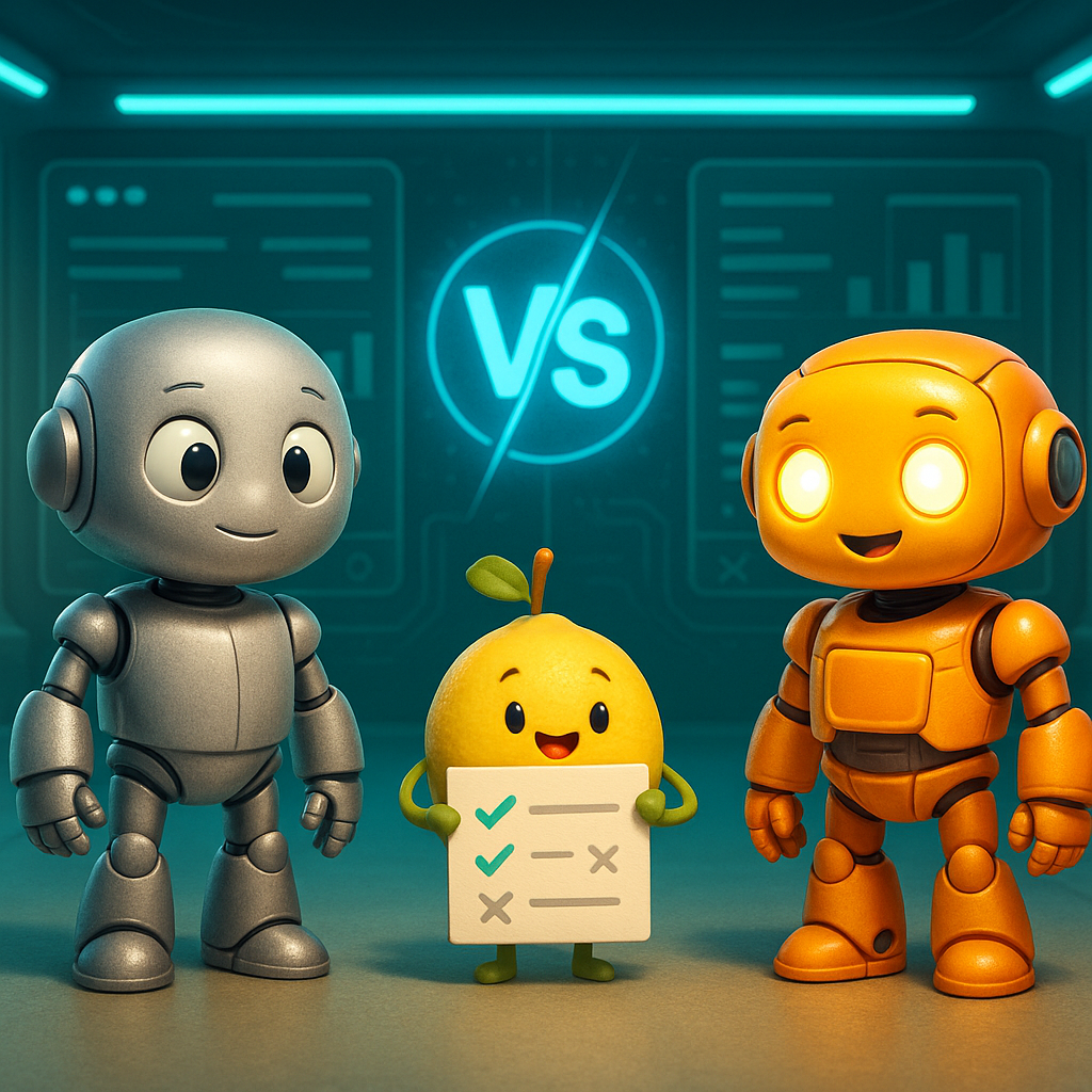 Vibrant 3D robots collaborating in a modern yellow tech lab, illustrating a powerful Sintra AI Alternative for innovative teams.